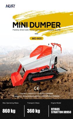800 kg laadvermogen Mini Crawler Dumper met 6,5 pk motor en hydraulische stroom 28,8 L