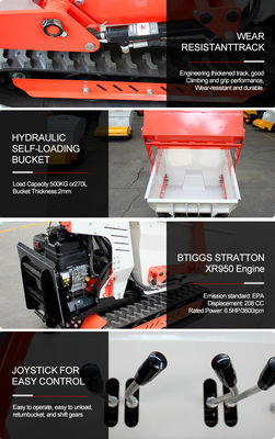 800 kg laadvermogen Rubber Track Truck Mini Front Loader met benzine motor